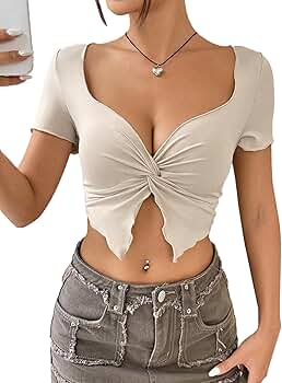 Amazon.com: Sexyshine Women's Sexy Deep V Neck Twist Knot
